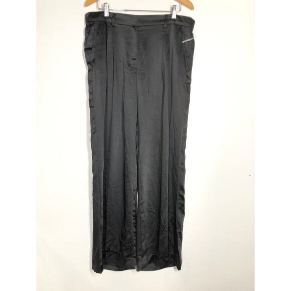 Vince Camuto Pants Pleated Wide Leg High Rise Flowy Satin Trousers Rich Black 14 - Picture 4 of 12